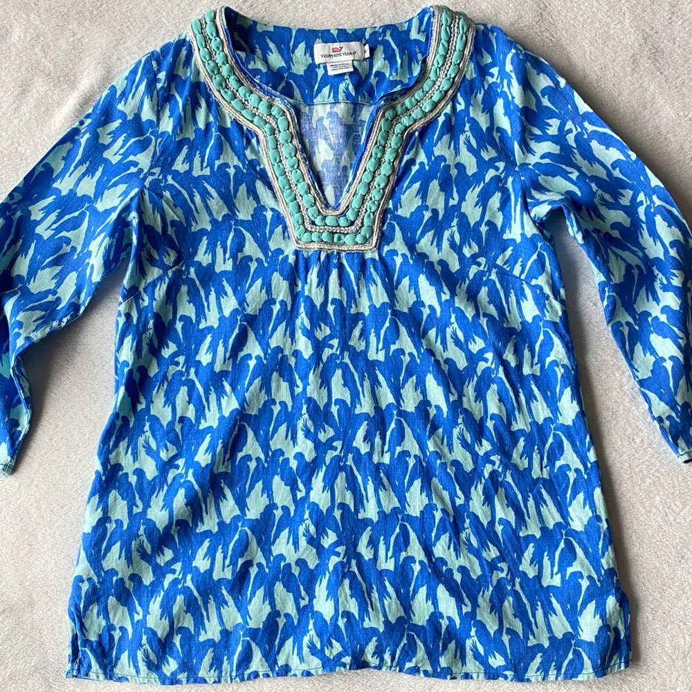 Vineyard Vines Lucaya Tunic Linen Blend Parrot Bird print XS - Picture 5 of 14